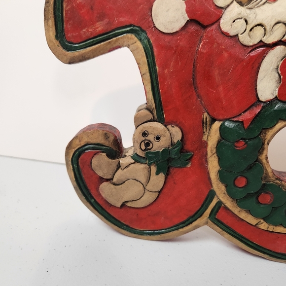 Vintage Wood Carved Santa Claus Christmas Wall Hanging Art Decor Plaque 13"x10" - Picture 3 of 9